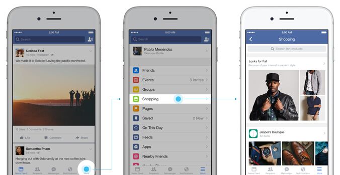 Facebook test un nouveau onglet shopping Facebook Feed