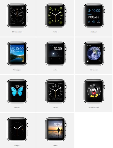 apple i watch choix de multiples interfaces